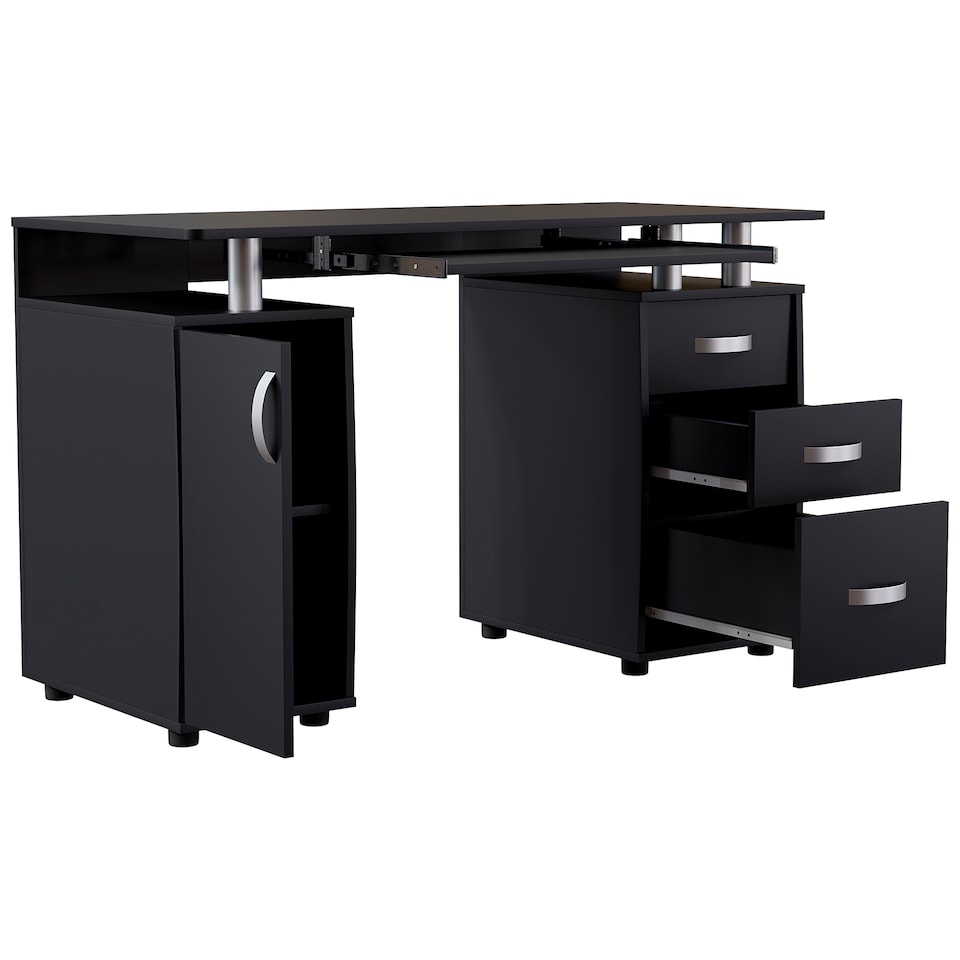 image 1 of Vida Designs Otley 3 Drawer Computer Desk Home Office Workstation, Black