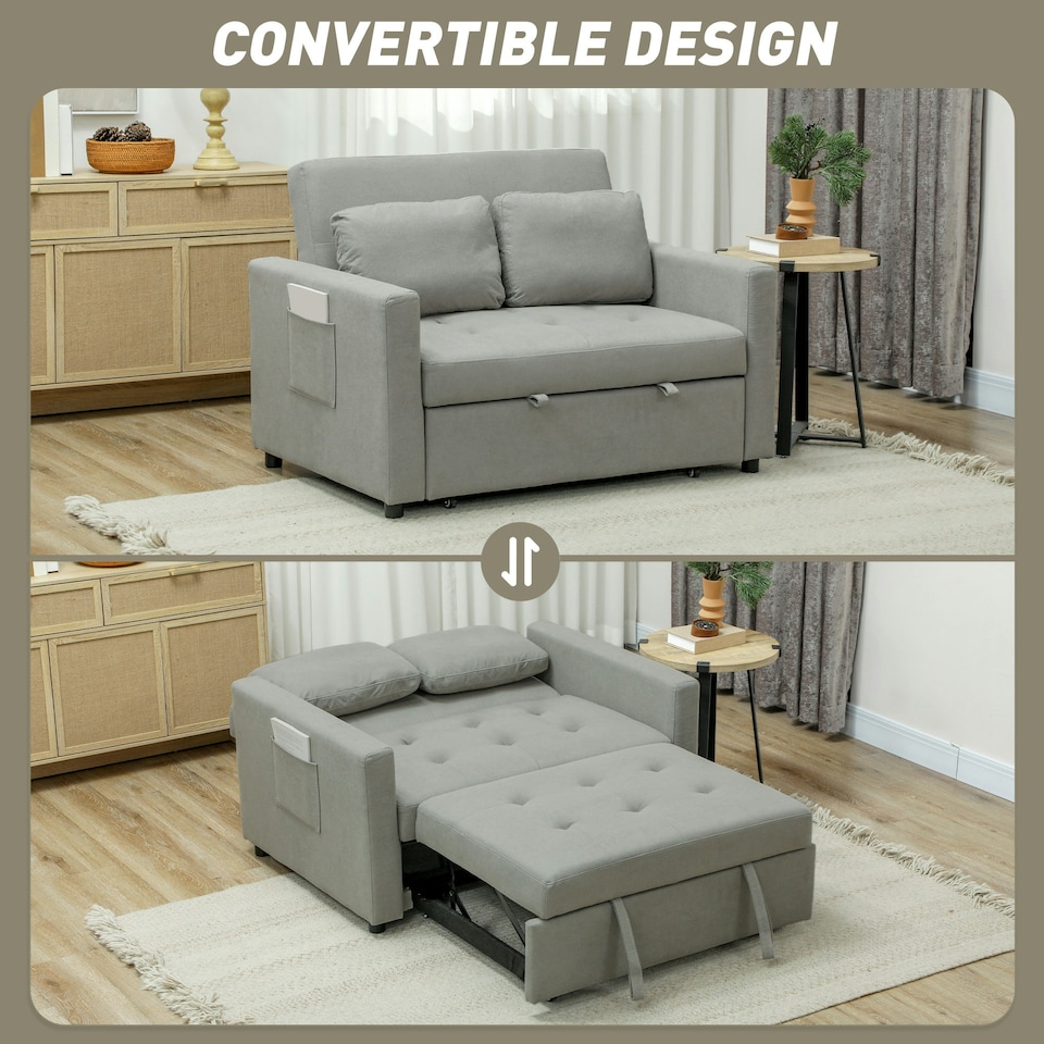 image 1 of HOMCOM 2 Seater Sofa Bed Convertible Bed Settee with Pillow, Light Grey
