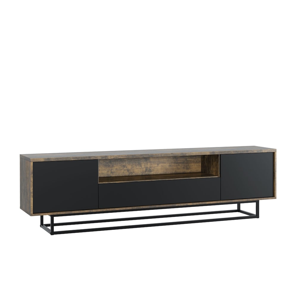 image 1 of TV Unit Sideboard Cabinet Storage Cabinet Oak Black Industrial Media Console 200cm