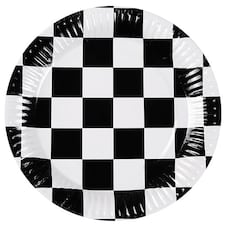 Racing Black And White Chequered Biodegradable Round Paper Plates 23cm - Pack of 10