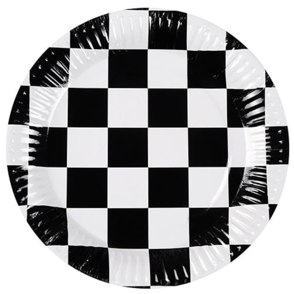 Racing Black And White Chequered Biodegradable Round Paper Plates 23cm - Pack of 10