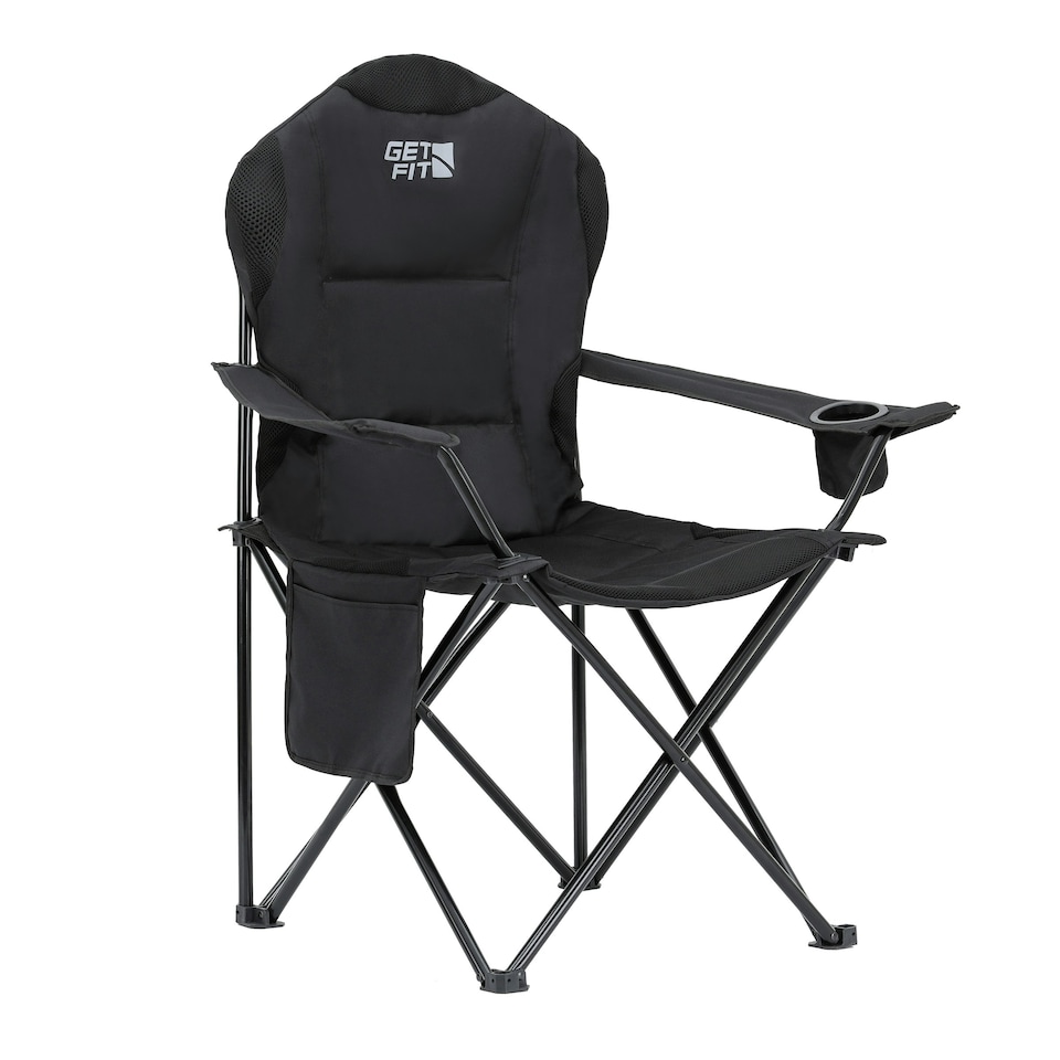 image 1 of Get Fit Camping Chair - Outdoor Folding Chair With Magazine Pocket, Cup Holder & Carry Bag Weight Capacity of 130kg - Black