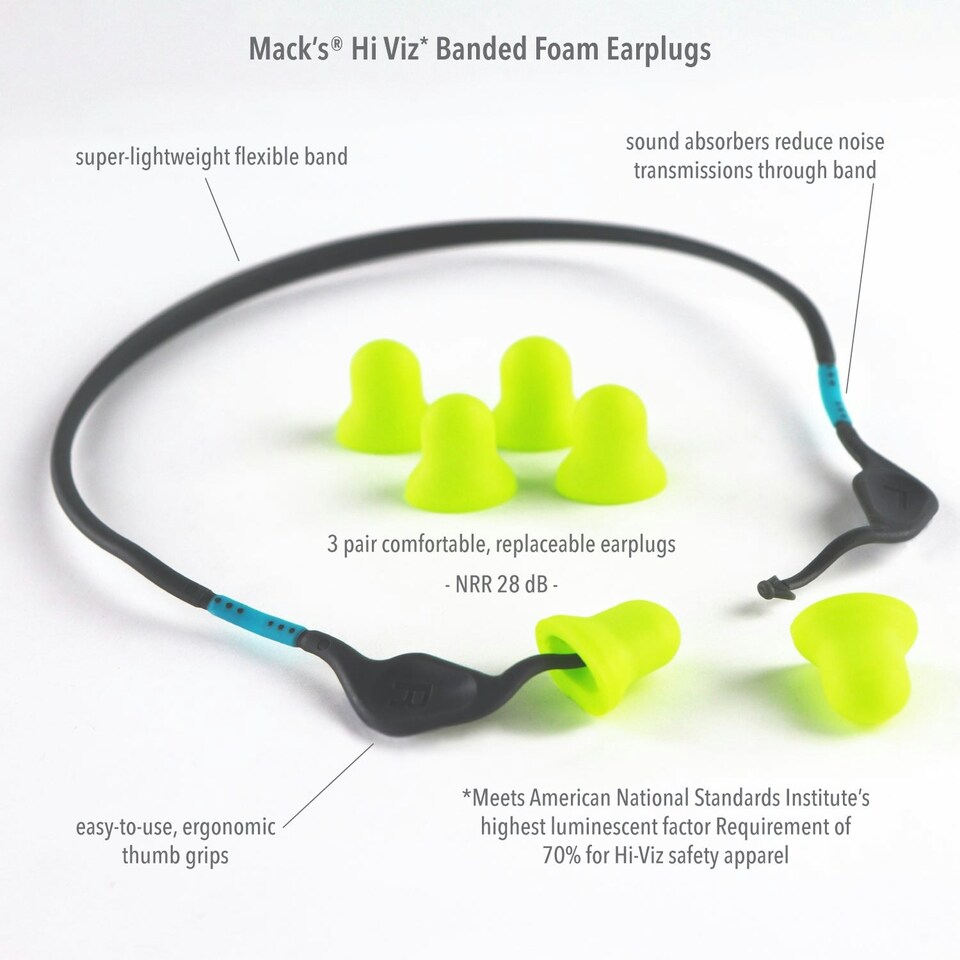 image 1 of Hi Viz Banded Foam Shooting Earplugs, 3 Pair with Band - 28dB High NRR