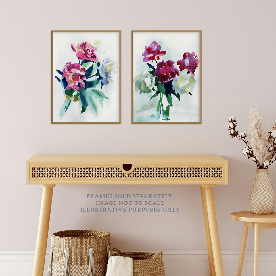 image 1 of Set of 2 Spring Flower Bouquet Glass Vase Floral Watercolour Bedroom Wall Art Print A4