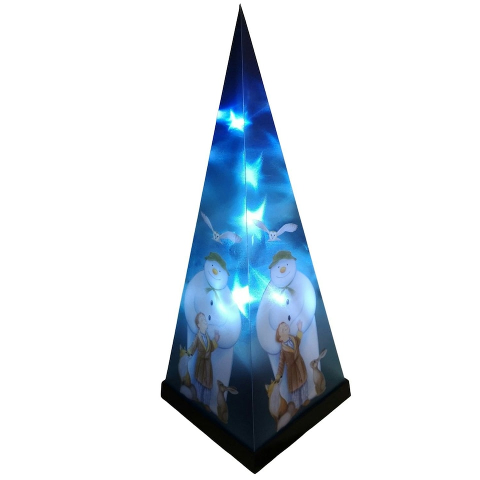 image 1 of 35cm Battery Operated Laser Pyramid Christmas Decoration - The Snowman and Friends