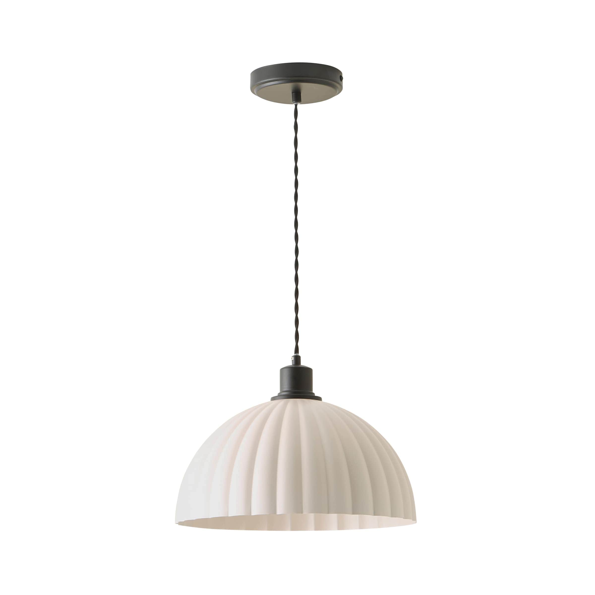 ValueLights Bourton Cream Ribbed Dome Pendant Ceiling Light with Bulb in Black