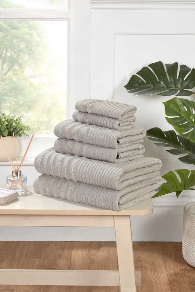 image 1 of Linear Pure Cotton Bath Towels Set Of 2 | Grey | Bath towel | 2