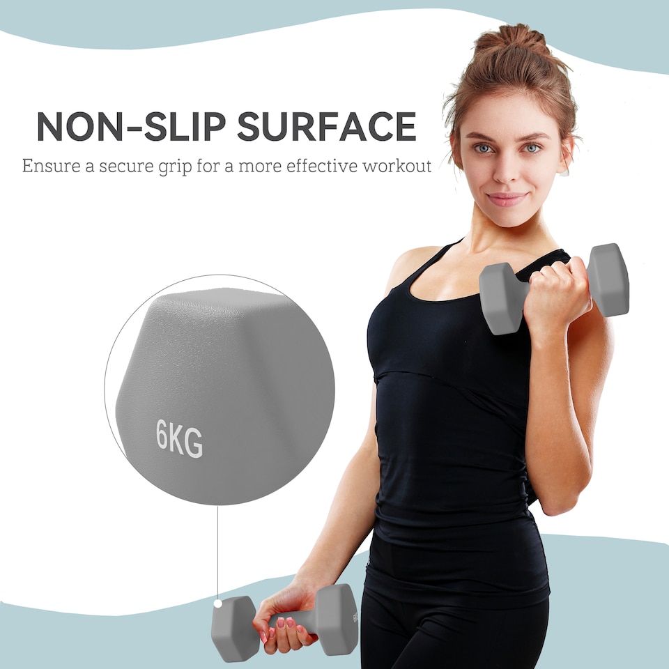 image 1 of SPORTNOW Set of 2 Hexagonal Dumbbells Weights Pair, 2 x 6kg, Grey