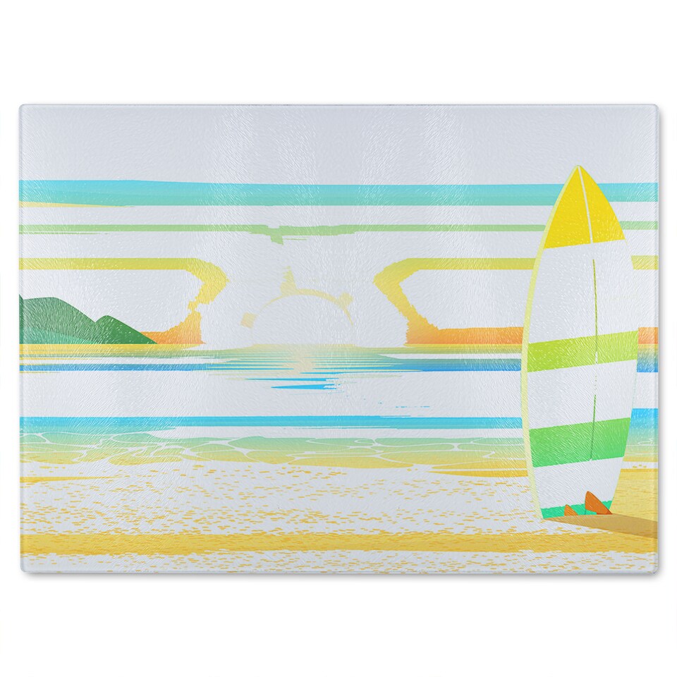 image 1 of Surf Board On Beach Glass Chopping Board | Multi