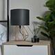 image 1 of ValueLights Angus Pair of Copper Metal Bed Side Table Lamps with Black Fabric Shades and LED Golfball Bulbs In Warm White Copper