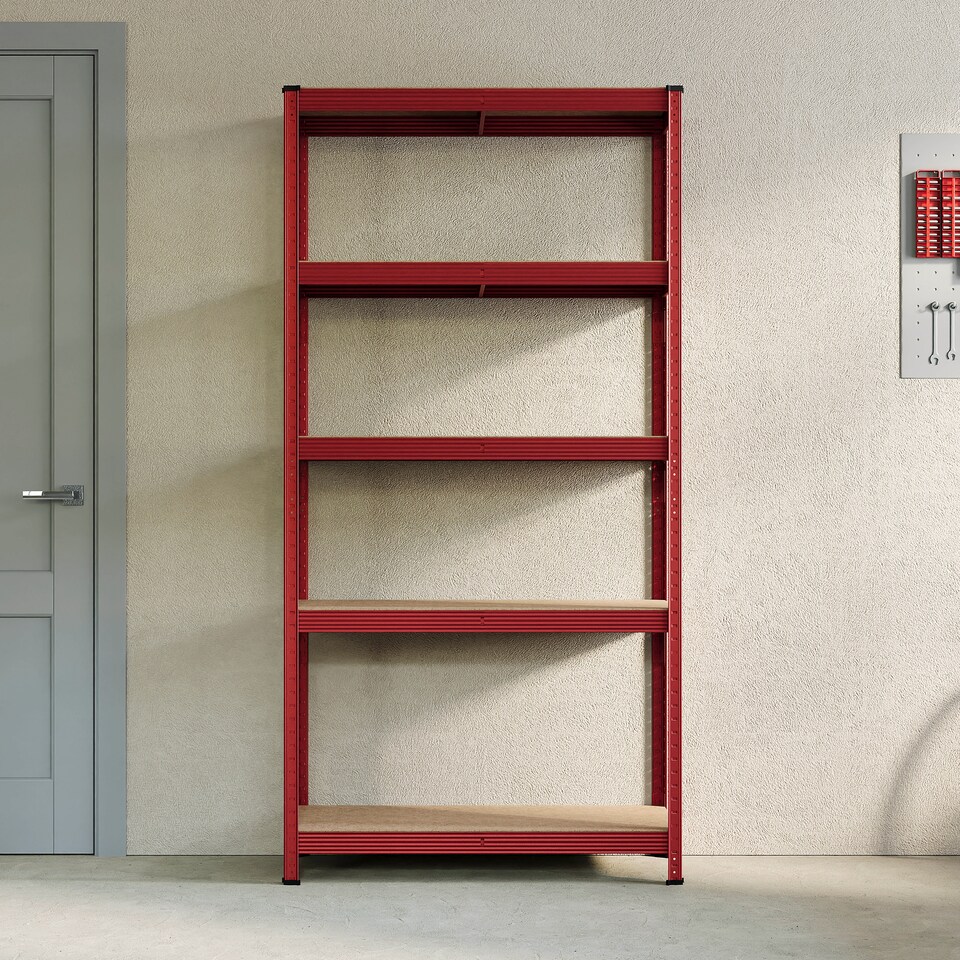image 1 of Home Vida 5 Tier Garage Shelf Heavy Duty Boltless Shelving Storage Unit, Red