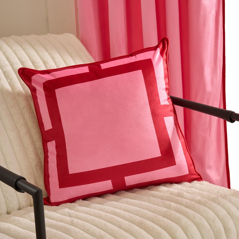 image 1 of OHS 2 x Square Print Matte Velvet Decorative Cushion Covers | Pink | Hot Pink