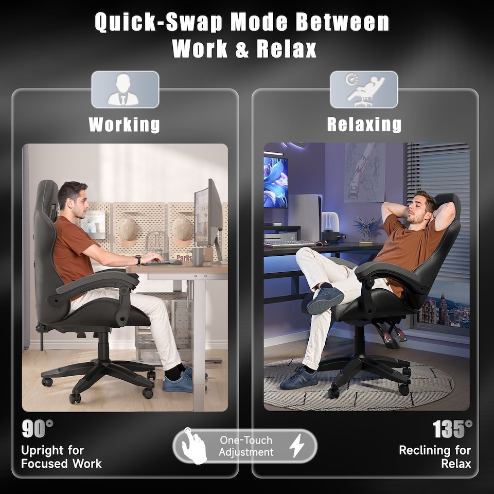 image 1 of Rattantree Reclining PU Leather Gaming Chair With Lumbar Support