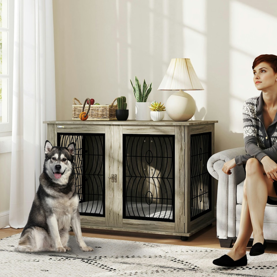 image 1 of PawHut Dog Crate Furniture, End Table for Extra Large Dogs w/ Cushion
