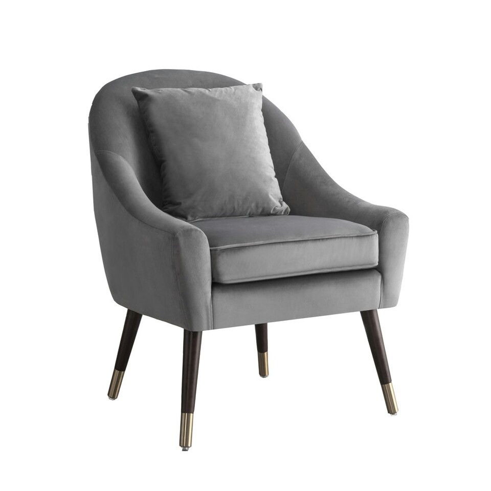 image 1 of Octavia Velvet Fabric Accent Chair - Grey