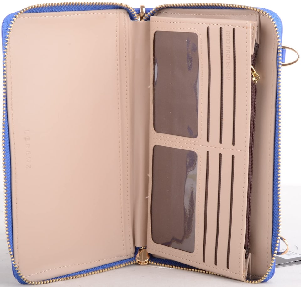 image 1 of Lorenz Womens Faux Leather Attachable Strap RFID Purse Wallet Clutch | Blue | Royal Blue