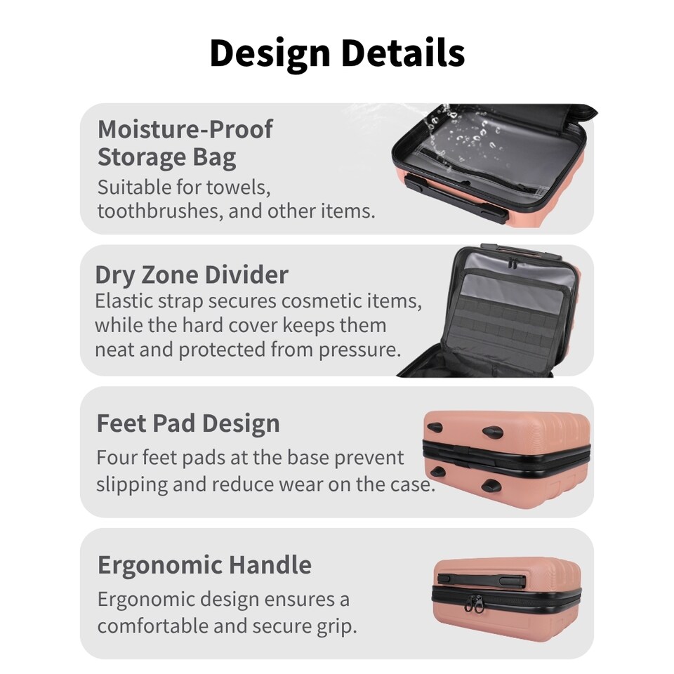 image 1 of ABS Hard Shell Travel Vanity Case with Waterproof Compartment | Pink | Apricot Orange | Cabin Bag | 1