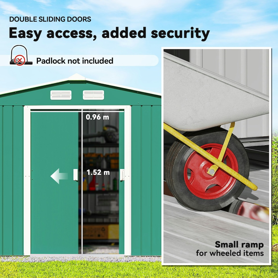 image 1 of Outsunny 9 x 6FT Galvanised Garden Storage Shed with Sliding Door, Green