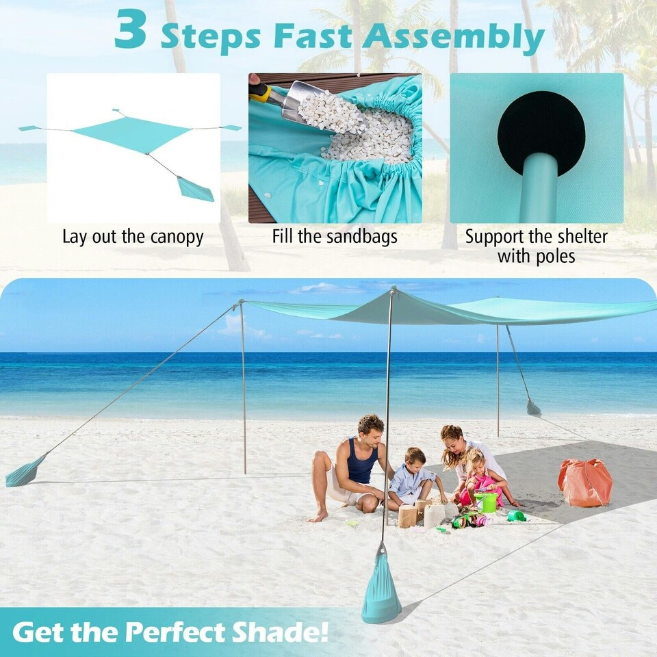 image 1 of COSTWAY Beach Canopy Shields 300 x 300 cm Tent Sun Shelter Green Green