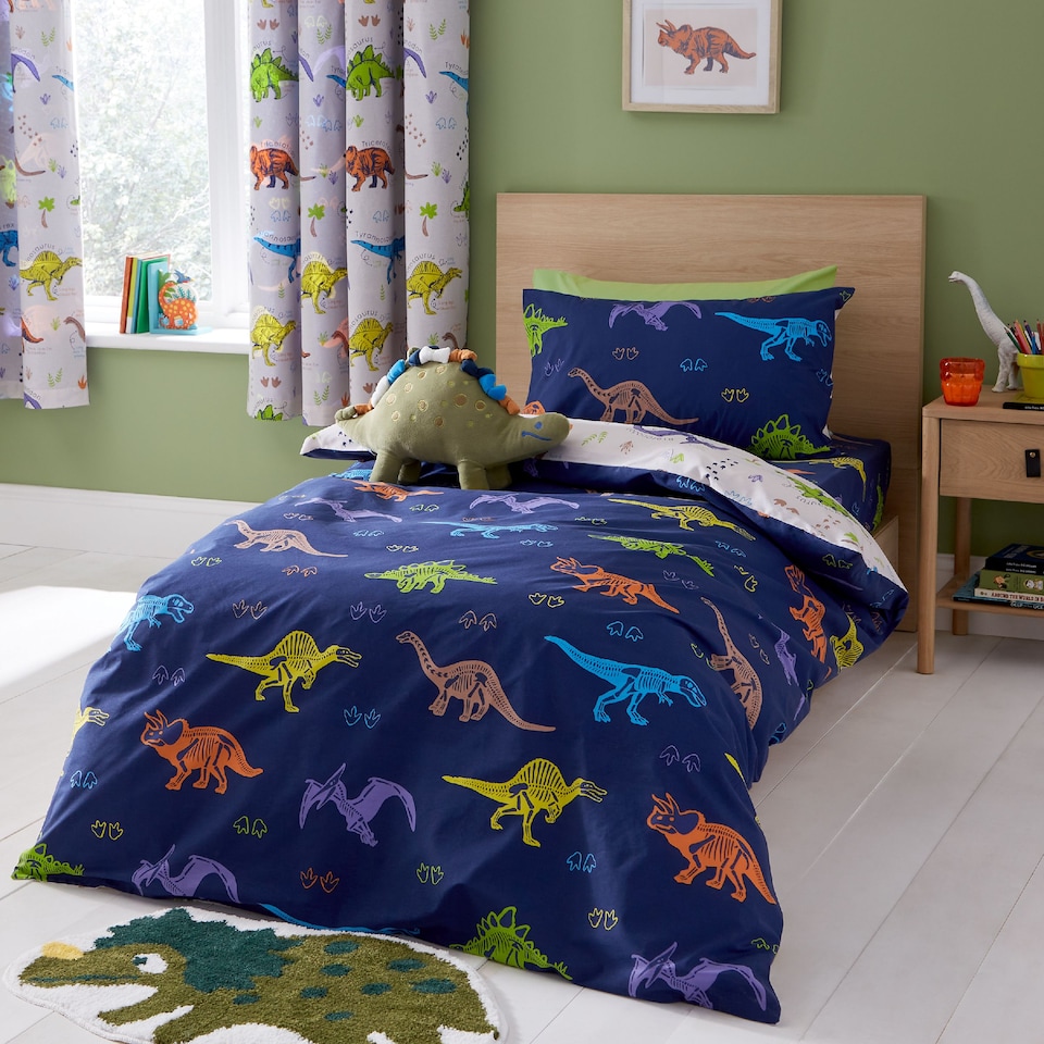 image 1 of Prehistoric Dinosaurs Reversible Duvet Cover Set | Cream | Natural | Toddler