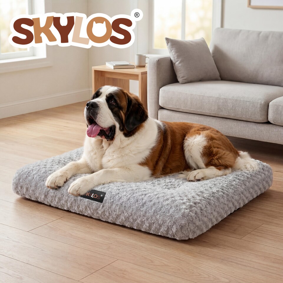 image 1 of SKYLOS Dog Bed Plush Soft Rose Velvet Non-Slip Pet Crate Keneel Mat | Grey | XXXXL | One Size