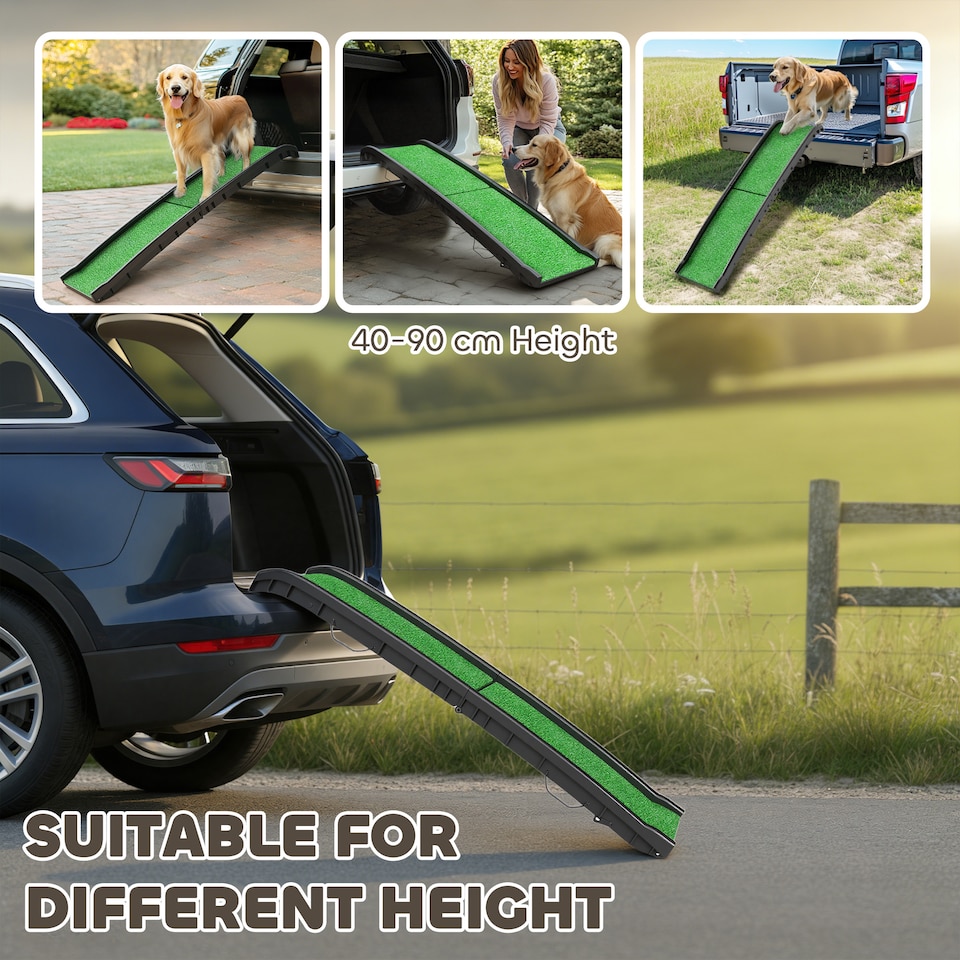 image 1 of PawHut Dog Ramp for Car Foldable & Portable, Artificial Anti-slip Surface | Black