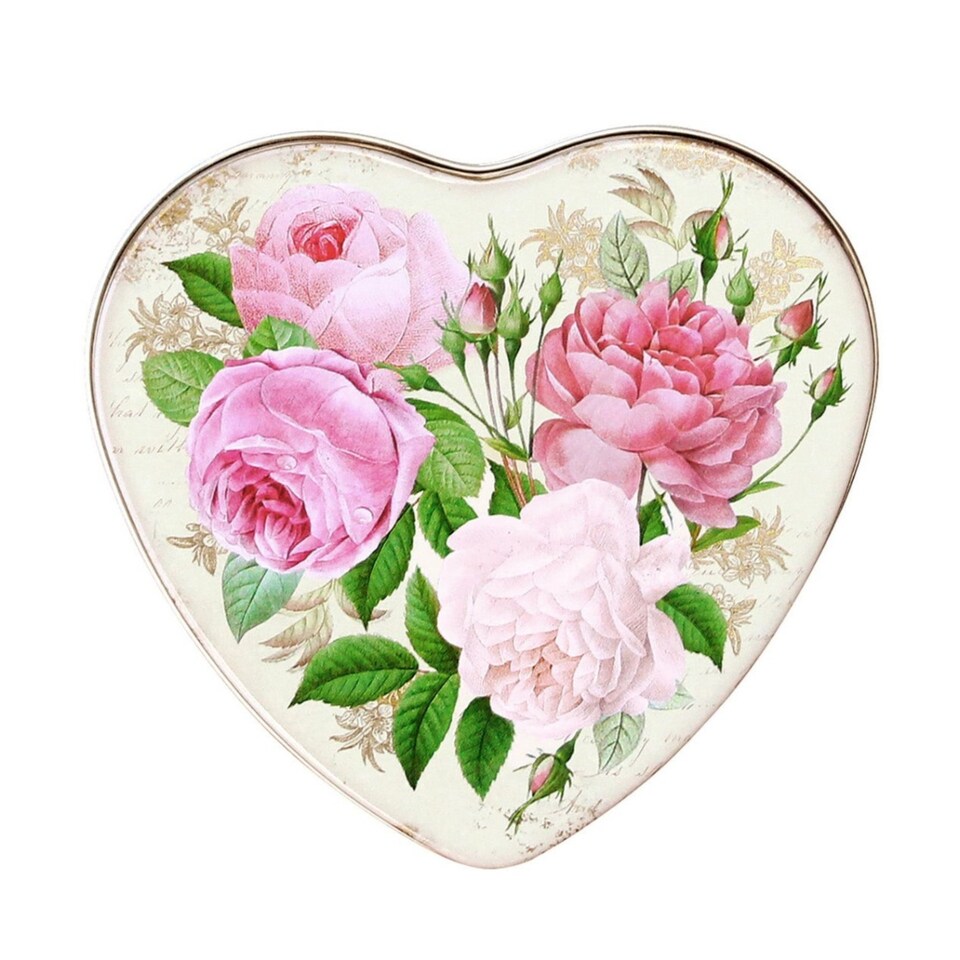 Tin: 11.9cm x 11.1cm x 3cm Nostalgia Roses Small Heart Tin