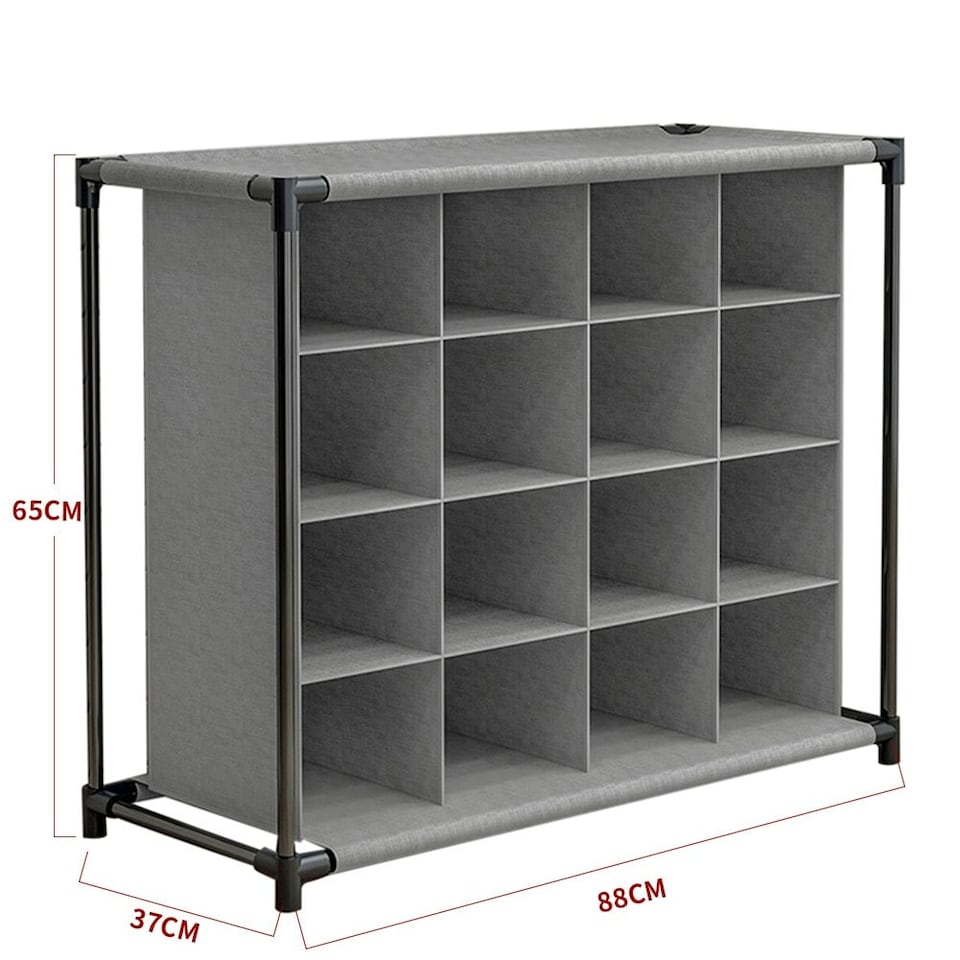image 1 of Living and Home 4 Tiers 16-Pair Non-woven Grid Shoes Rack - Grey