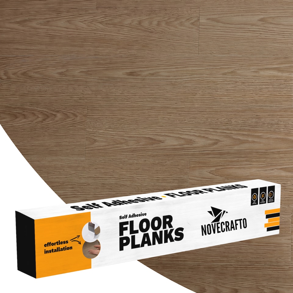 image 1 of NOVECRAFTO Self Adhesive Vinyl Floor Planks – Peel & Stick Flooring – Beige Grey Wood Effect – Easy DIY Installation – Durable & Waterproof Tiles | Brown | 1.39 sqm
