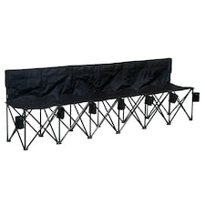 Outsunny 6 Seater Folding Bench Camping Chair with Cup Holder, Black