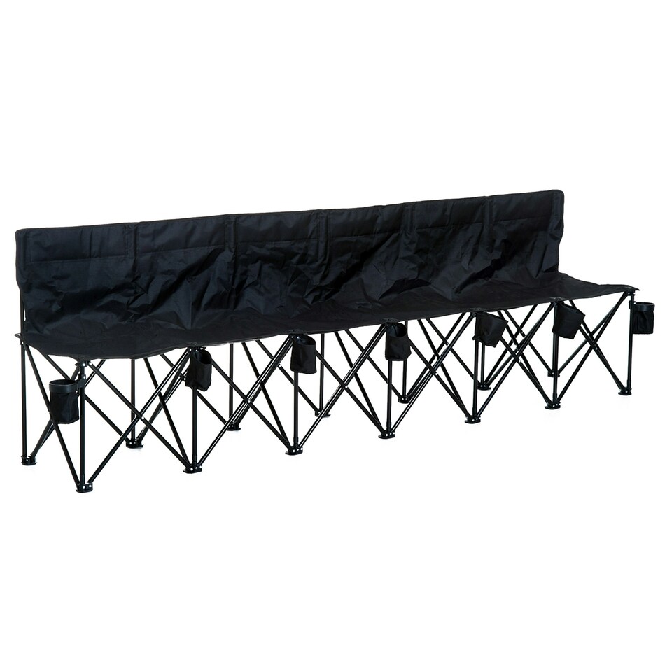 image 1 of Outsunny 6 Seater Folding Bench Camping Chair with Cup Holder, Black