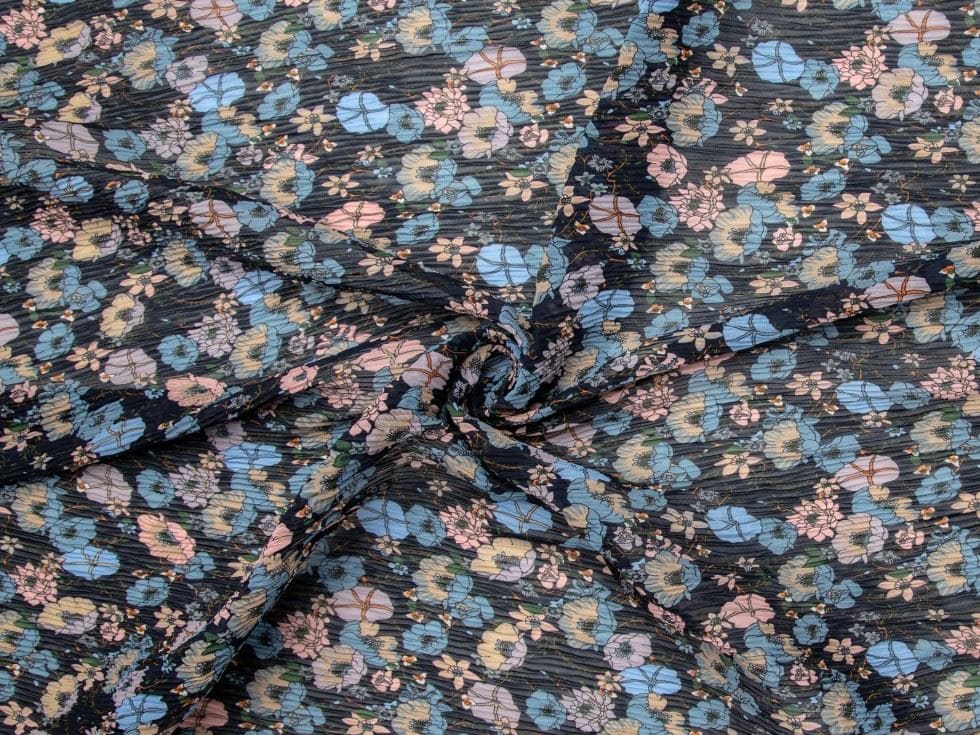 Minerva Navy Blue Deadstock Crinkle Texture Chiffon Dressmaking Fabric per metre - 150cm / 59" Wide