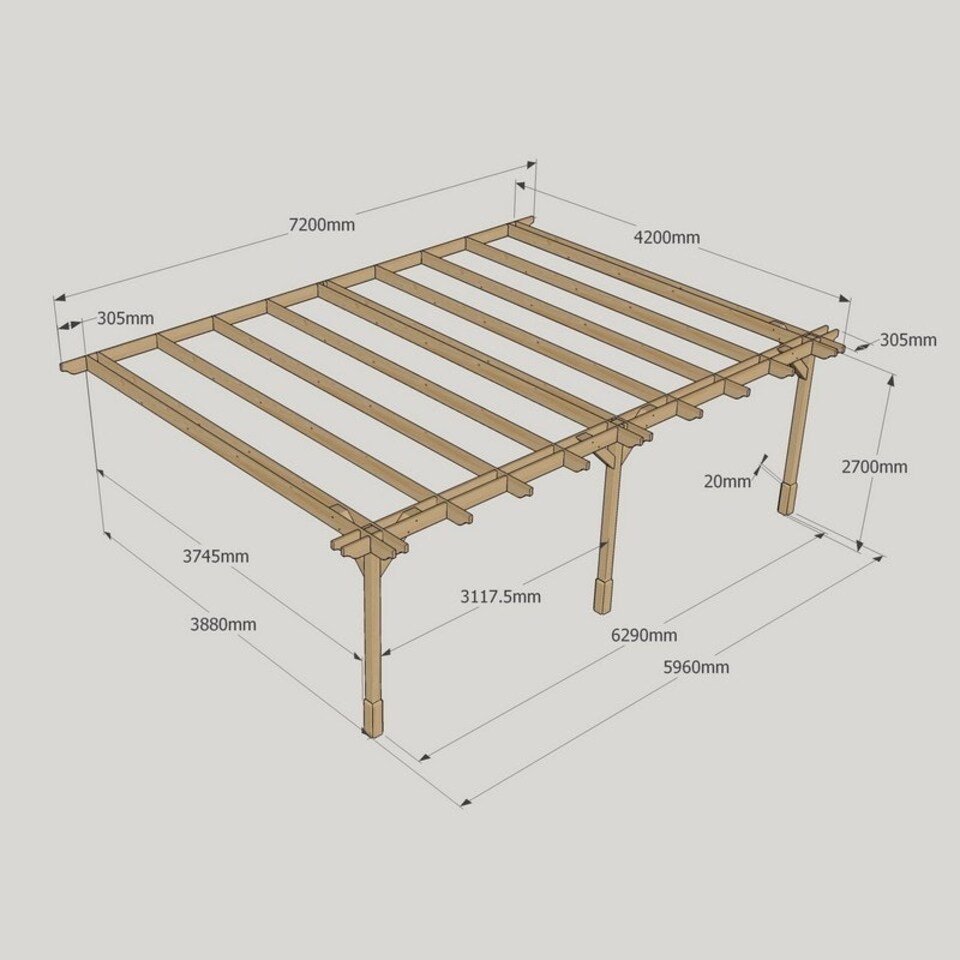image 1 of Wall Mounted Double Premium Pergola 3 Posts - Wood - L420 x W720 x H270 cm - Light Green