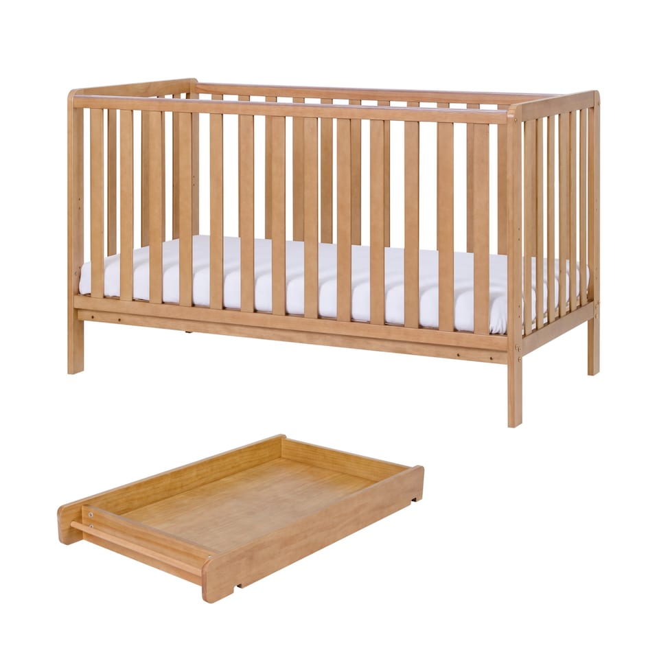 image 1 of Tutti Bambini Malmo Cot Bed, Cot Top Changer and Mattress Bundle - Oak
