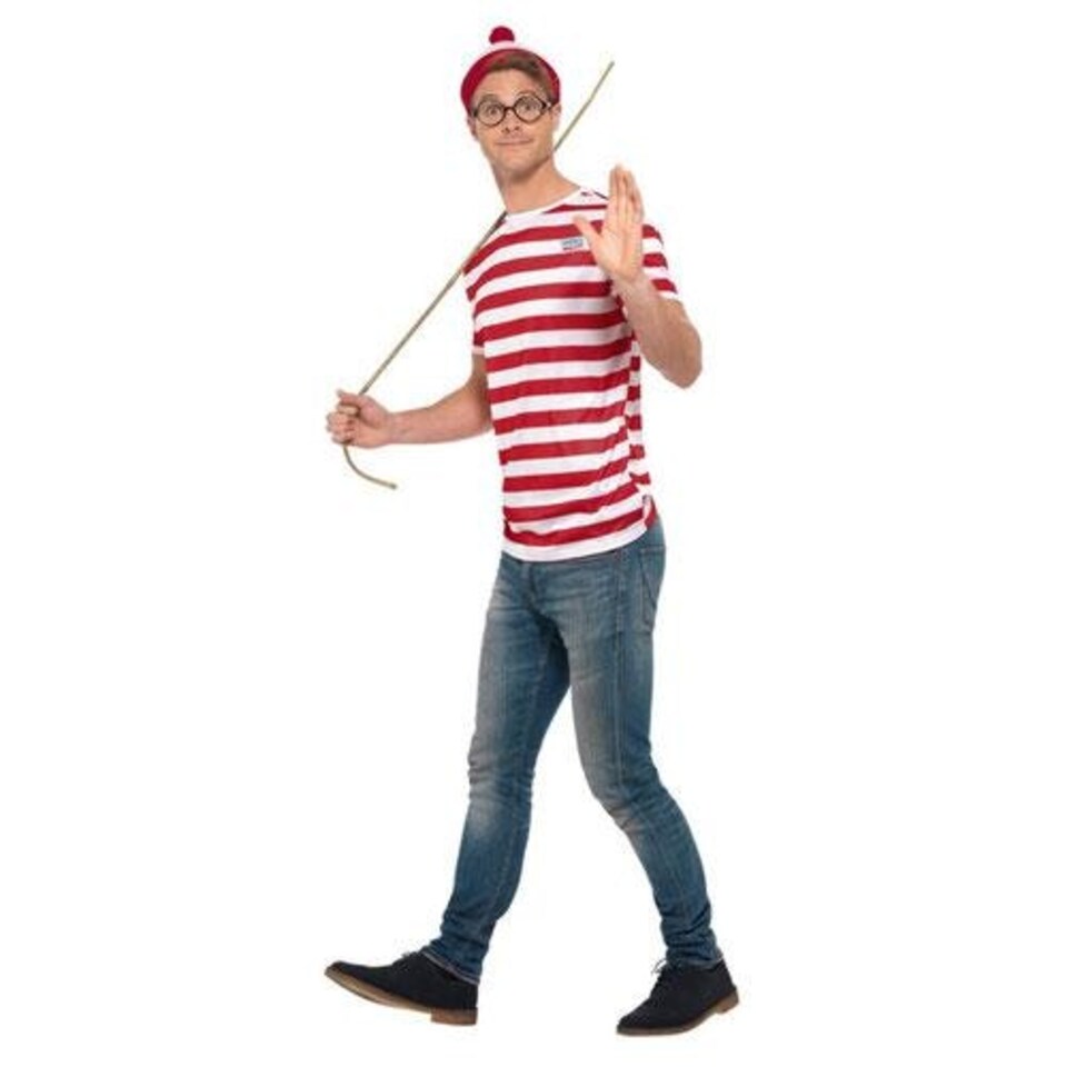 image 1 of Where's Wally? Unisex Fancy Dress Costume Accessories Kit with Large T-Shirt