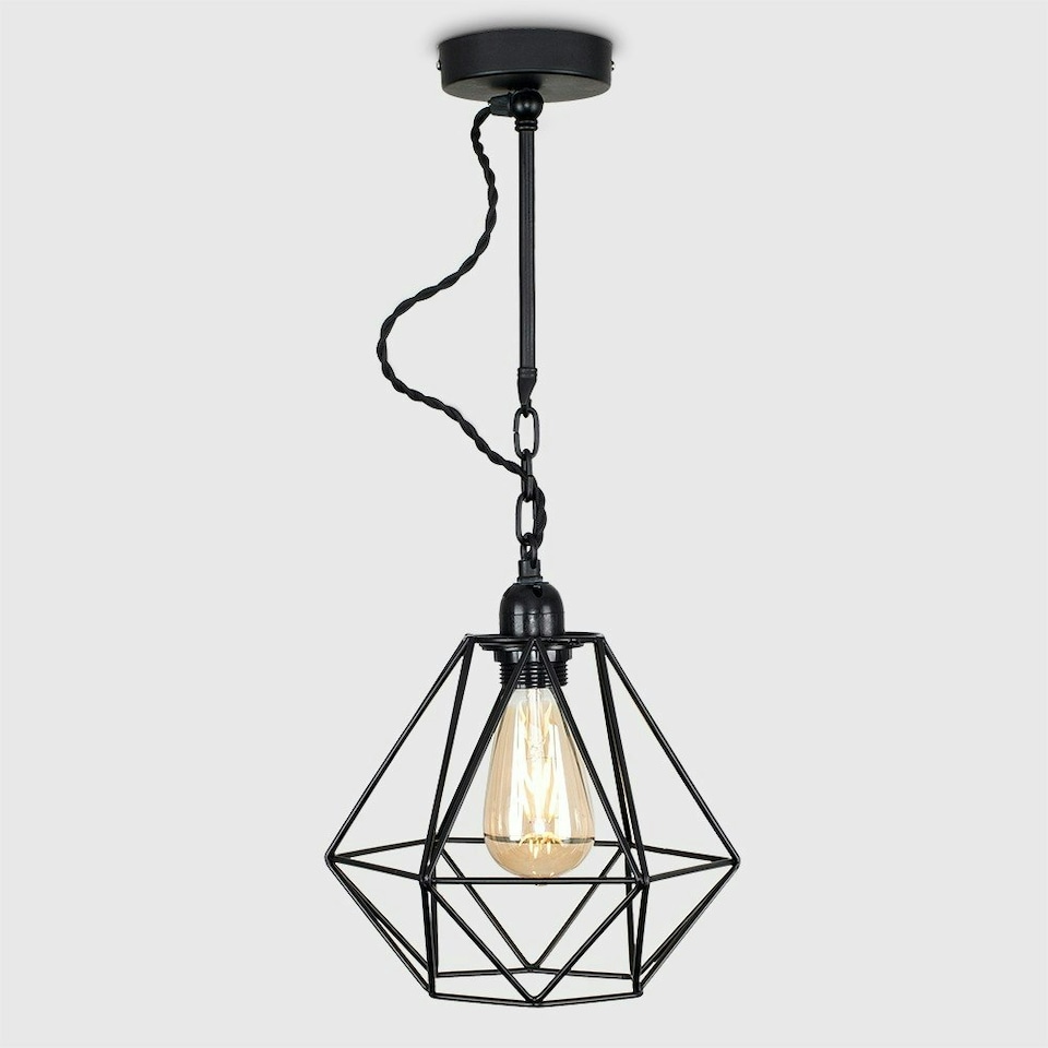 image 1 of ValueLights Industrial Satin Black Wall Ceiling Light Fitting With Black Metal Cage Shade