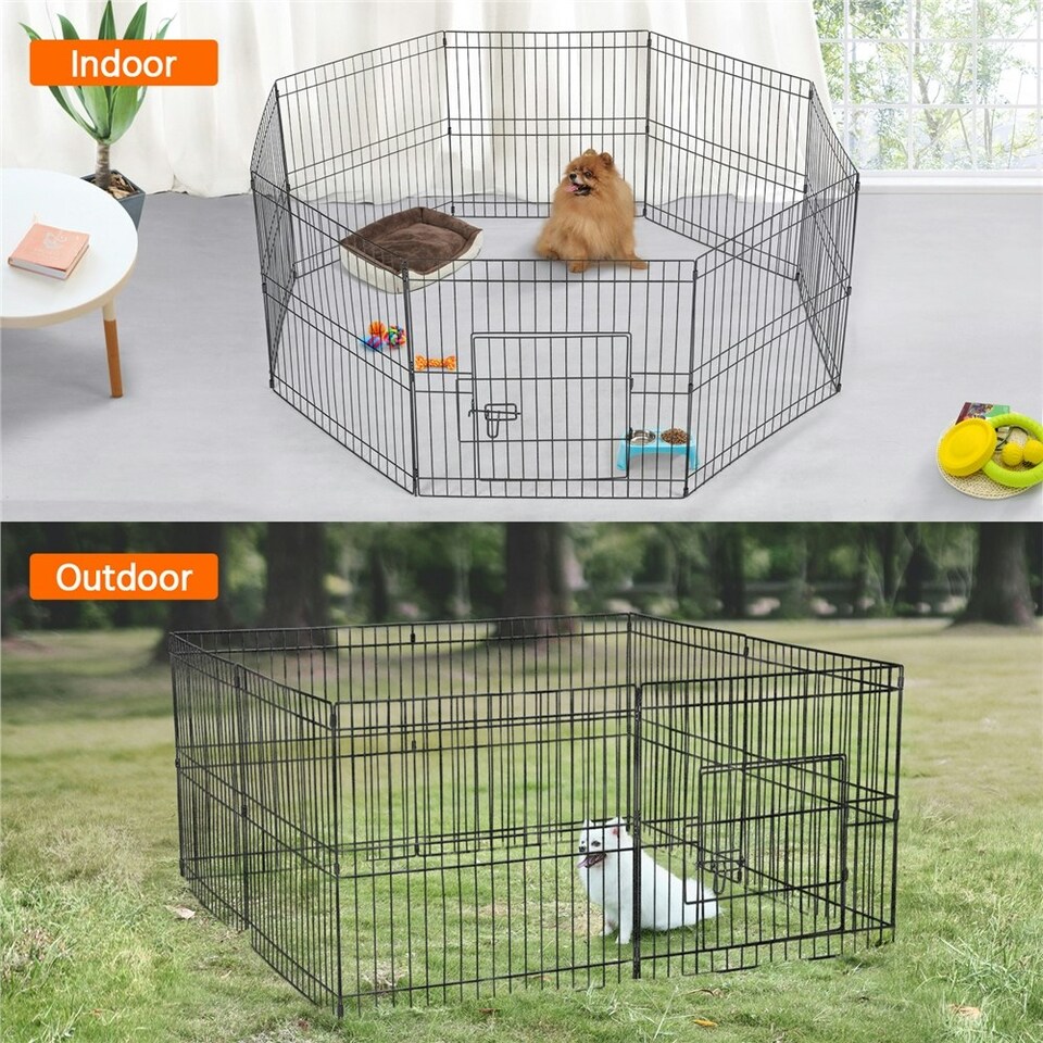 image 1 of Yaheetech 8-Panel Metal Pet Playpen, 61 × 61 cm Black