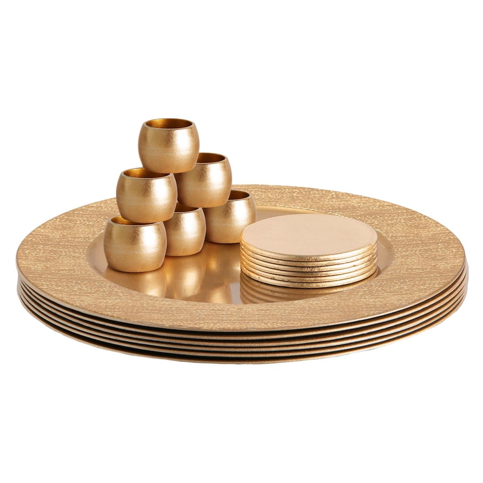 image 1 of Argon Tableware 18pc Ribbed Charger Plates Set - Gold Reusable Dining Table Setting Plates for Christmas Party Celebrations