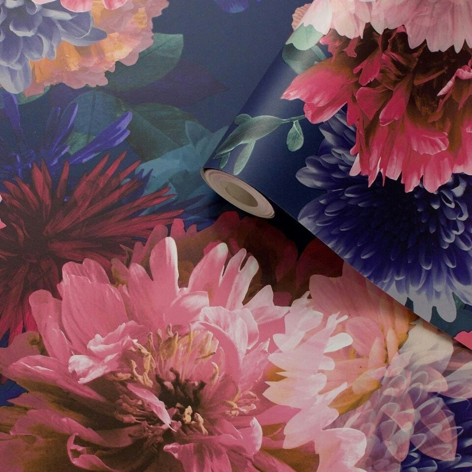 image 1 of Muriva Lipsy Issey Wallpaper - Blue - 10m x 53cm | Blue