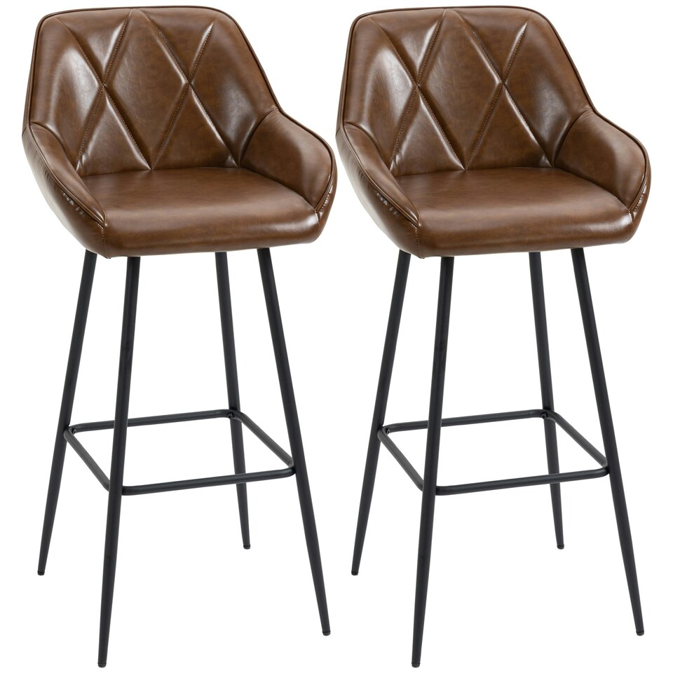 image 1 of HOMCOM Bar Stools Set of 2 Retro Bar Chairs with Backs Footrests Brown