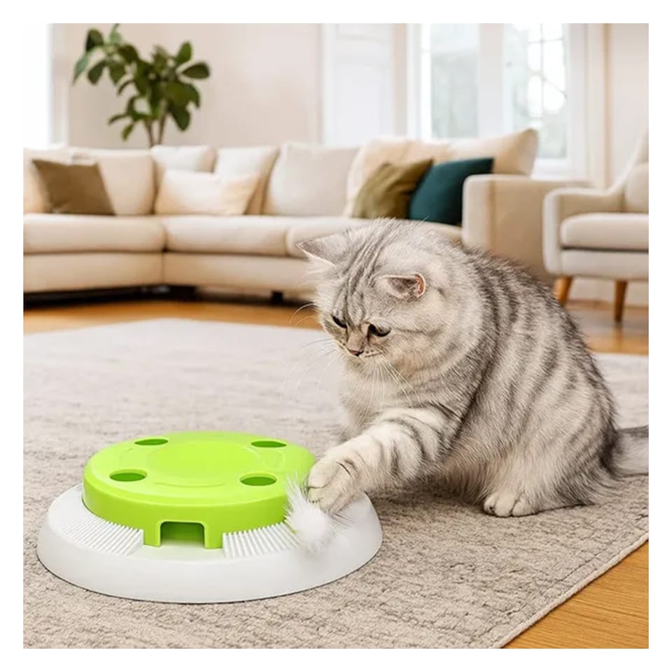 image 1 of 8 Hole Cat Whack-A-Mole Interactive Toy with Feather Mouse