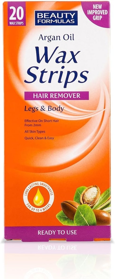 image 1 of Beauty Formulas Argan Oil Wax Strips Hair Remover For Legs And Body 20 Wax Strips