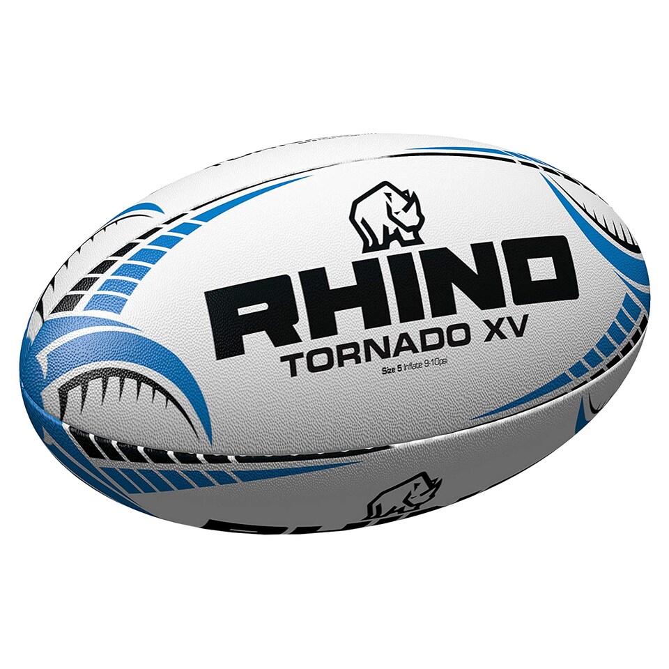 image 1 of Rhino Tornado XV Rugby Ball | White | White/Blue/Black | 4 | 1