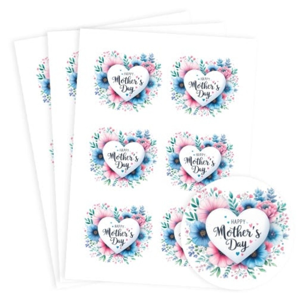 image 1 of Mother's Day Blue Flowers Round Stickers 88mm - Sheet of 6