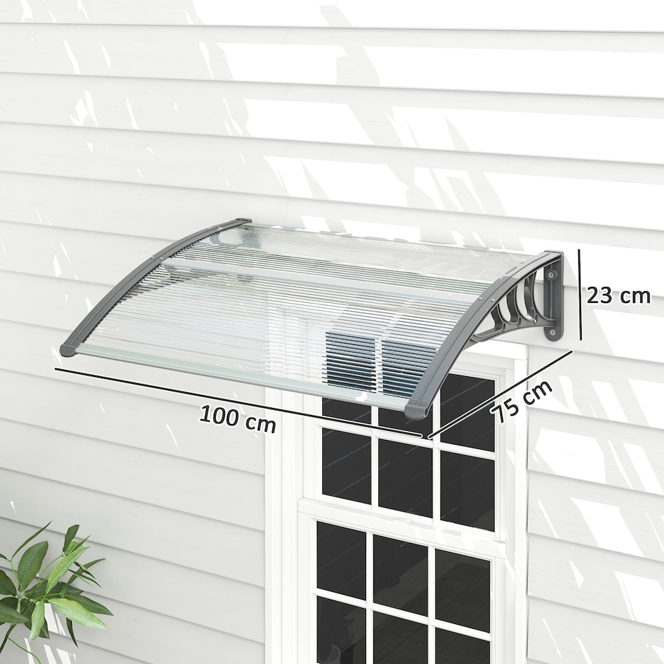 image 1 of Outsunny Door Canopy Awning Outdoor Window Rain Shelter for Door 100 x 75cm | Clear | Clear | 1