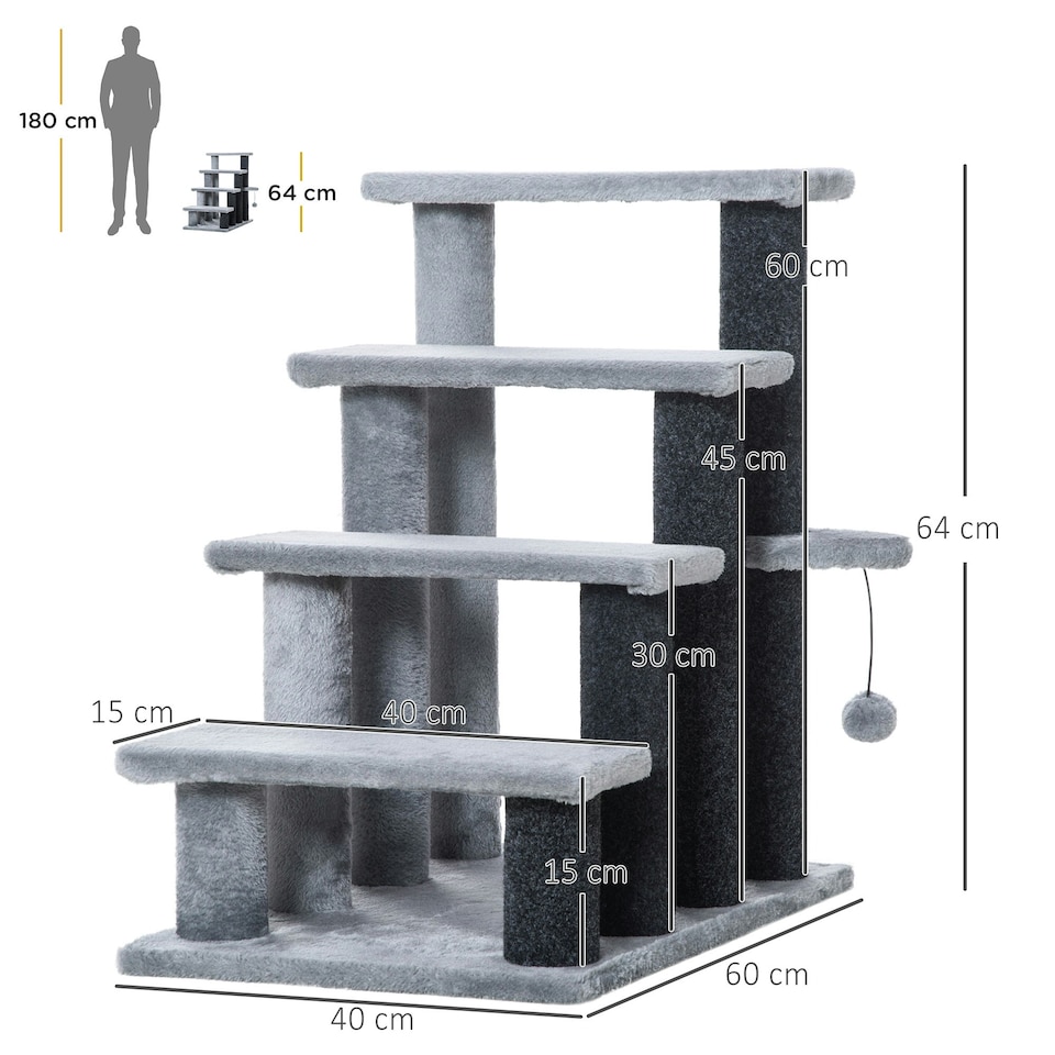 image 1 of PawHut Pet Stairs with 4-step Stair, Scratching Posts, Platforms, Toy Ball