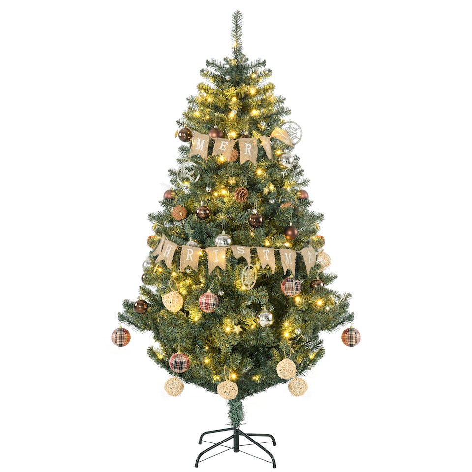 image 1 of HOMCOM 6ft Pre Lit Artificial Christmas Tree Holiday Decor with 150 Warm White LED Lights and 650 Tips, Banner, Ball, Tag, Tree Decoration, Auto Open