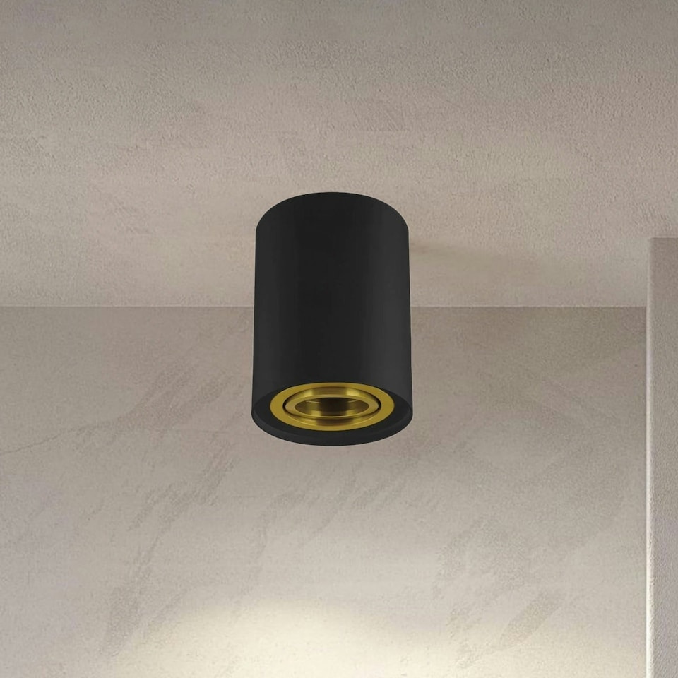 image 1 of CGC PRINCE Black GU10 Adjustable Surface Ceiling Downlight Flush Spot light with Gold Bezel Black