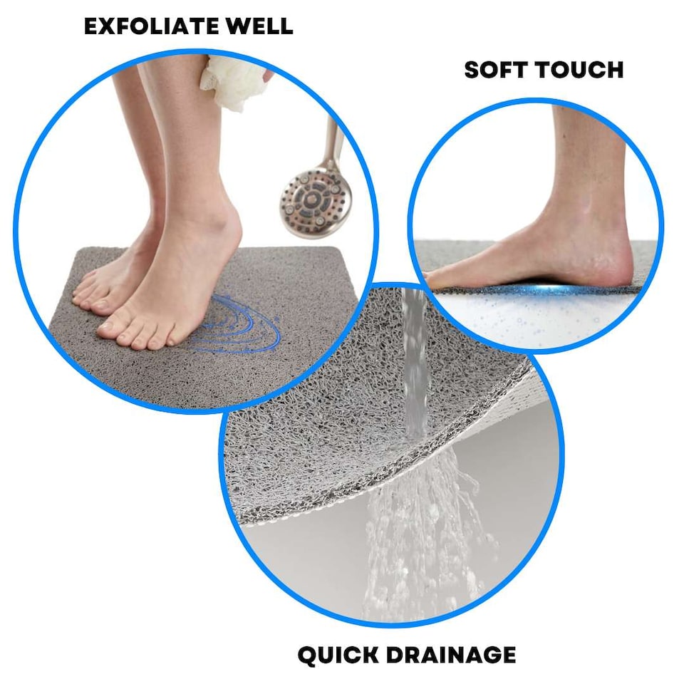 image 1 of Embossed Spaghetti Anti Slip Shower Mat - Double Heart - 60cm x 40cm | Grey | Grey | Rectangular 60x40cm