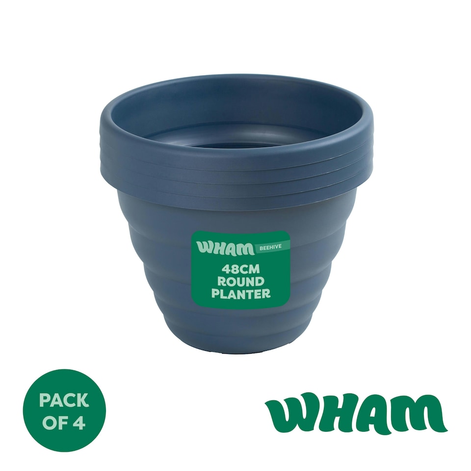 image 1 of Beehive 4x 48cm Round Plastic Garden Planter Grey